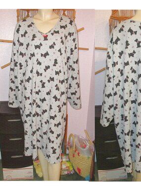 Capistrano Scottie Dogs Nightgown Size 4X Sleep Dress Thermal Cozy Loungwear EUC